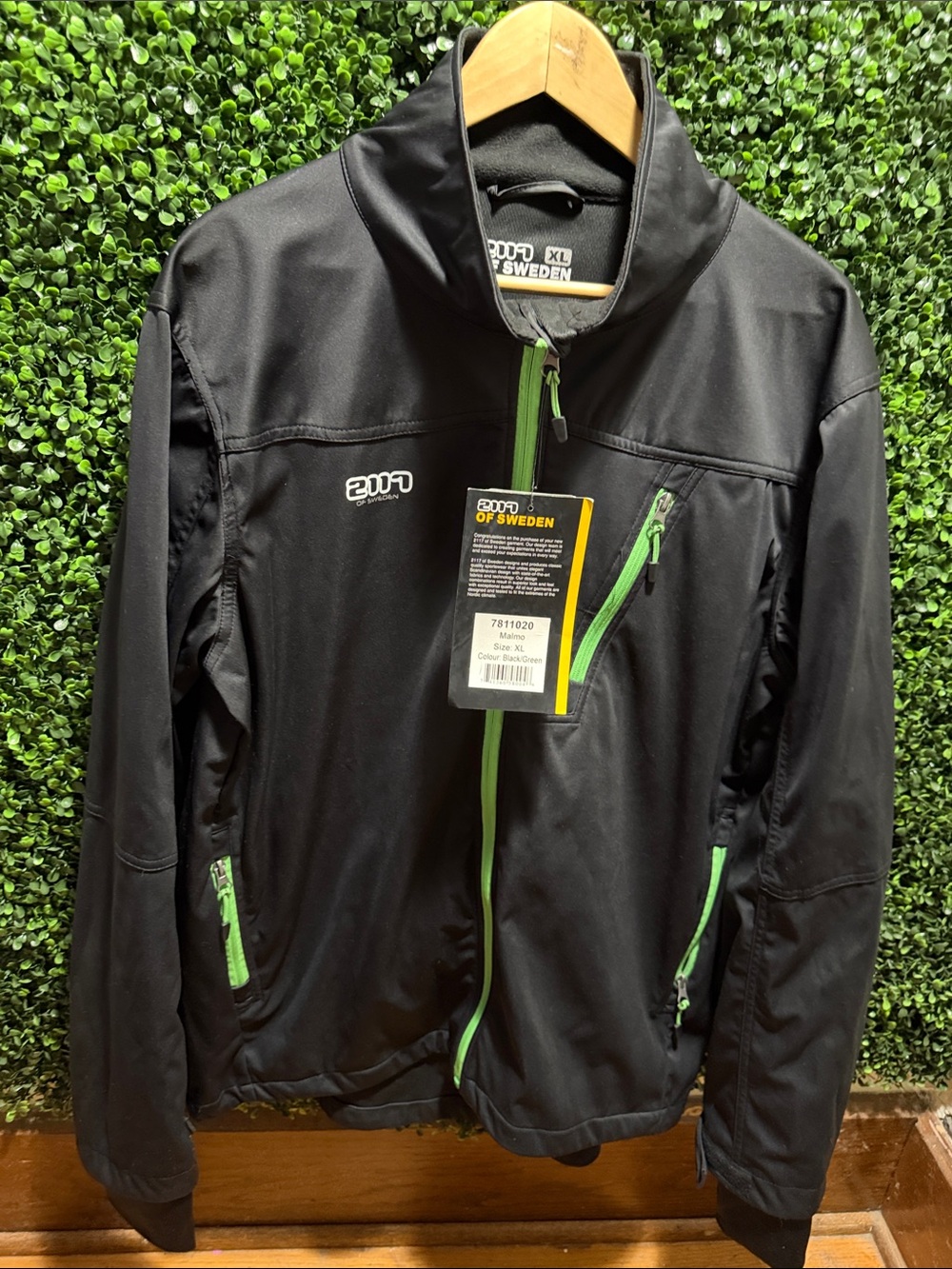 Men’s Lightweight Black Jacket with Green Trim by